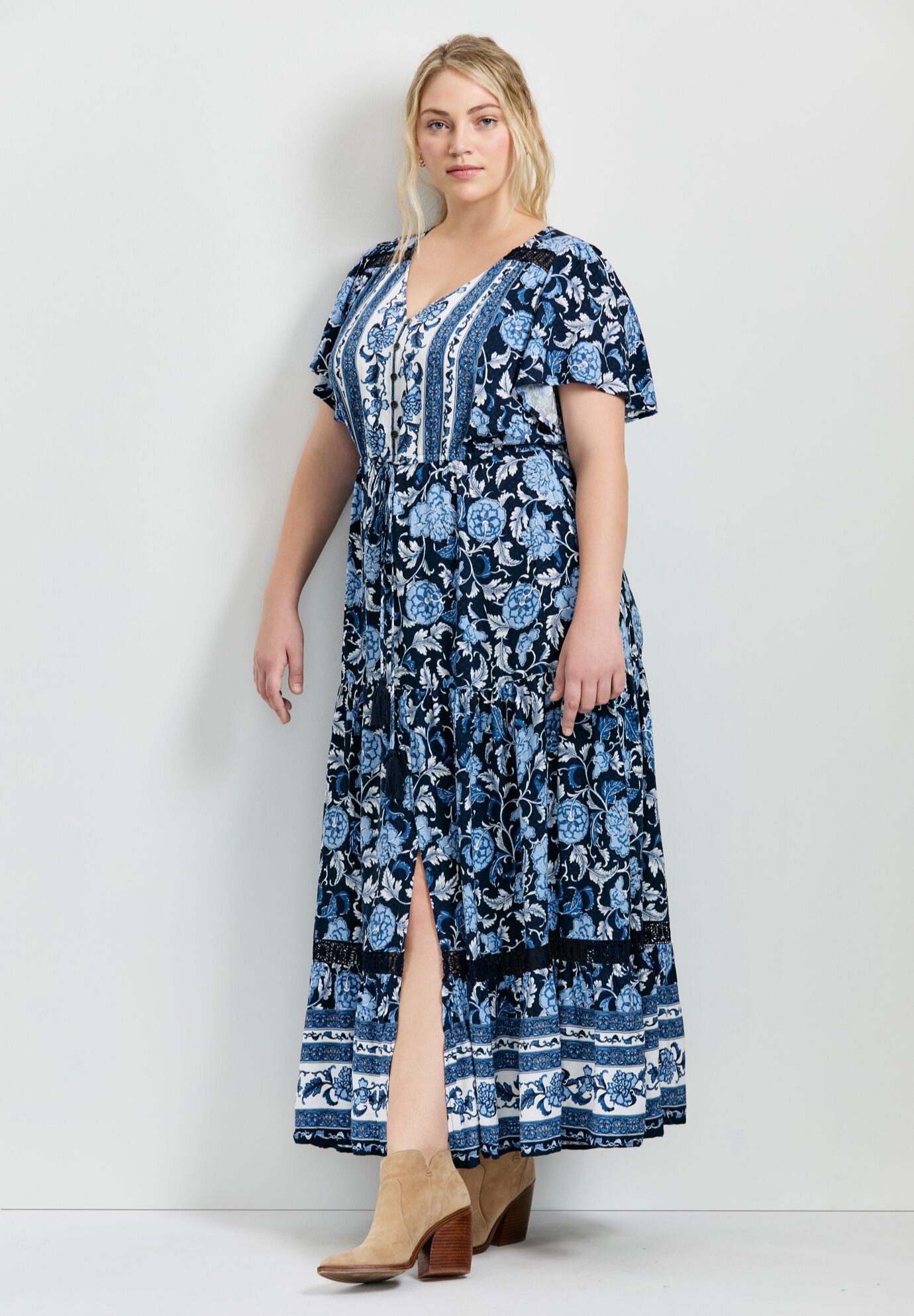 Emmy Placement Print Maxi Dress, MOONSHINE BORDER, alternate image number 3