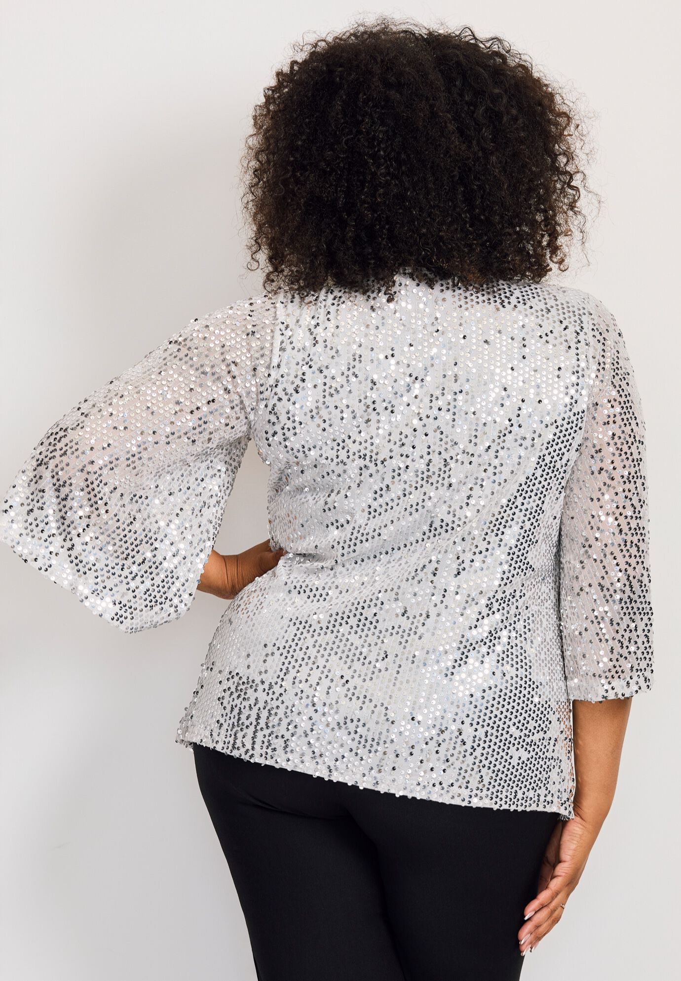 Faux Wrap Sequin Top, SILVER SEQUIN, alternate image number 2