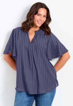 Split Neck Flutter Sleeve Blouse