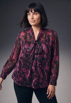 Lorissa Lurex Stripe Neck Tie Blouse