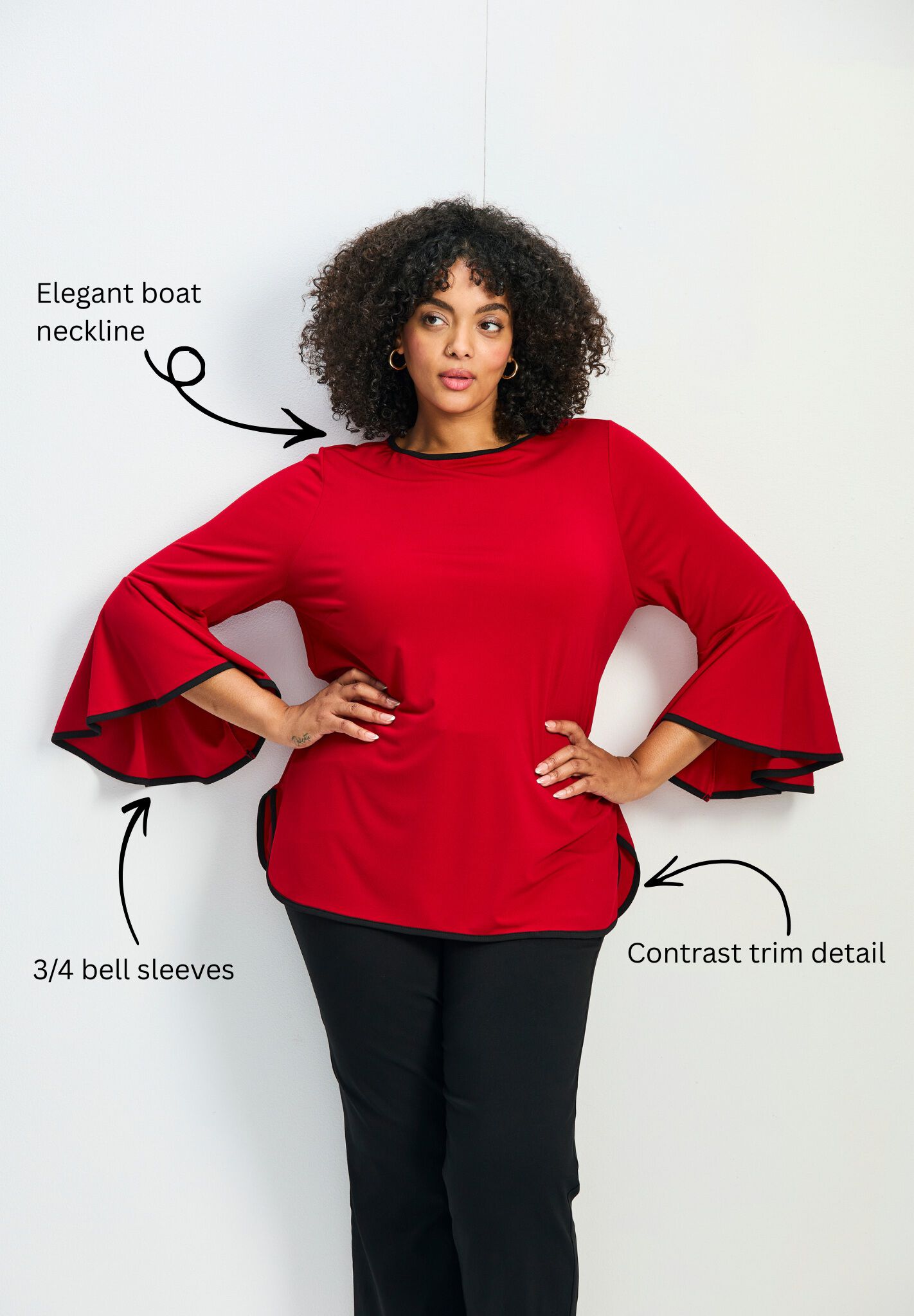 Ivana Contrast Bell Sleeve Top, DARK SAPPHIRE, alternate image number 4