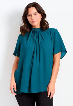 Twist Front Mockneck Flutter Sleeve Blouse