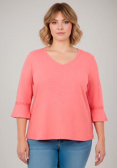 Crochet Trim Ruffle Sleeve Top