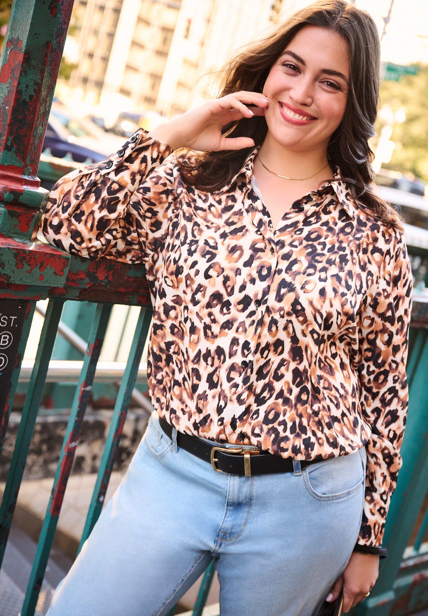 Signature Button Front Blouse, NEUTRAL ANIMAL, hi-res image number 0