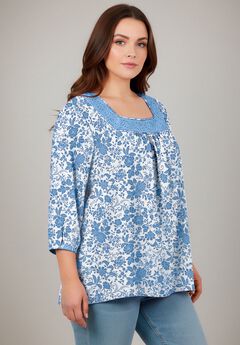 Lace Neckline Peasant Blouse