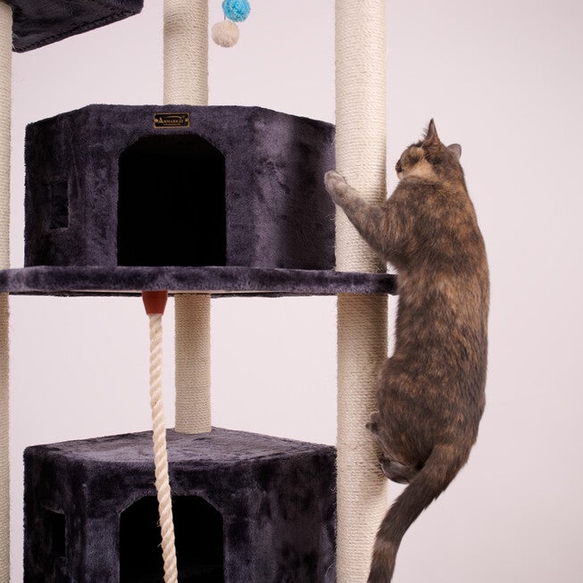 82 Inches Multi-Level Big Cat Tree. Tall Multi-Cats Tower with 2 Big Cat Condos A8202, DARK GRAY, alternate image number null