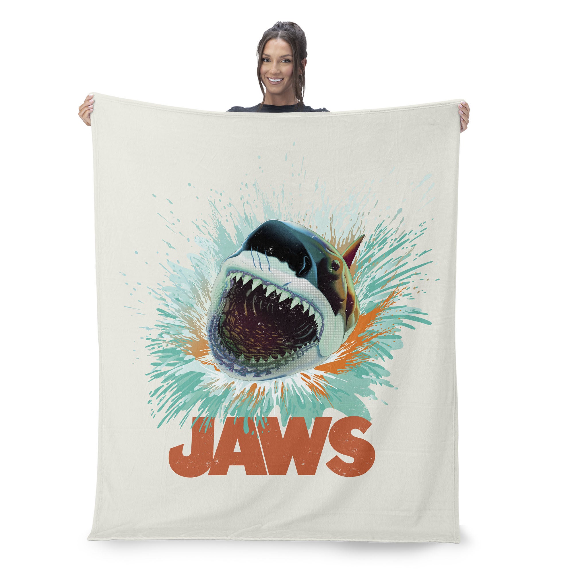 Jaws Silk Touch Sherpa Throw Blanket 50x60 inches, SPLASH, on-hover image number 1