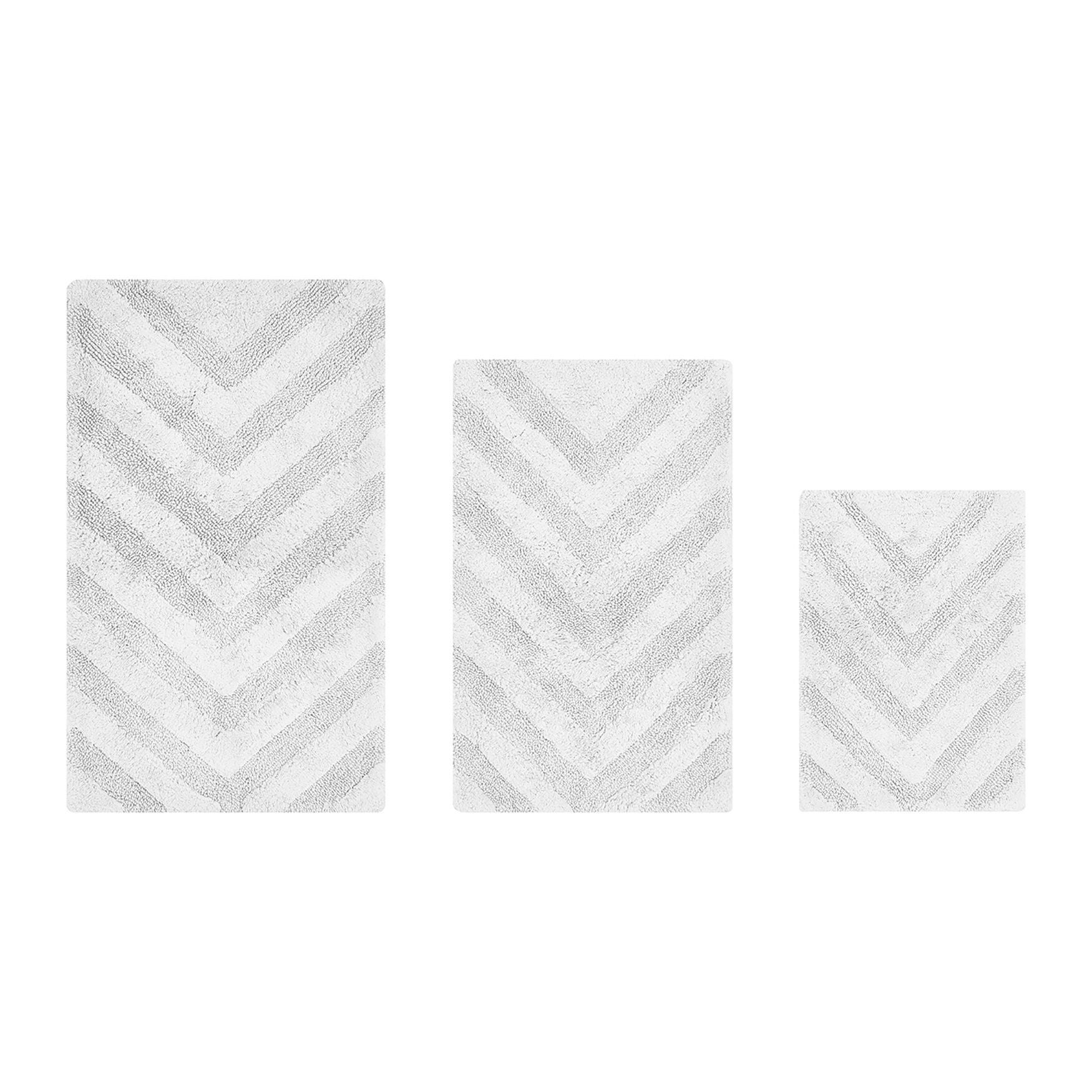 Hugo Collection 100% Cotton 3 Piece (17 inches X 24 inches | 21 inches X 34 inches | 24 inches X 40 inches) Bath Rug Set, WHITE, hi-res image number 0