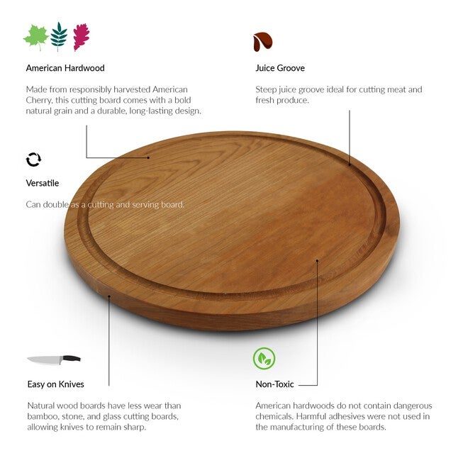 Delice Cherry Round Cutting Board with Juice Drip Groove, , alternate image number null
