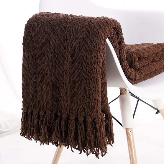 Battilo Home Boon Knitted Tweed Throw Couch Cover Blanket, DARK BROWN, hi-res image number null