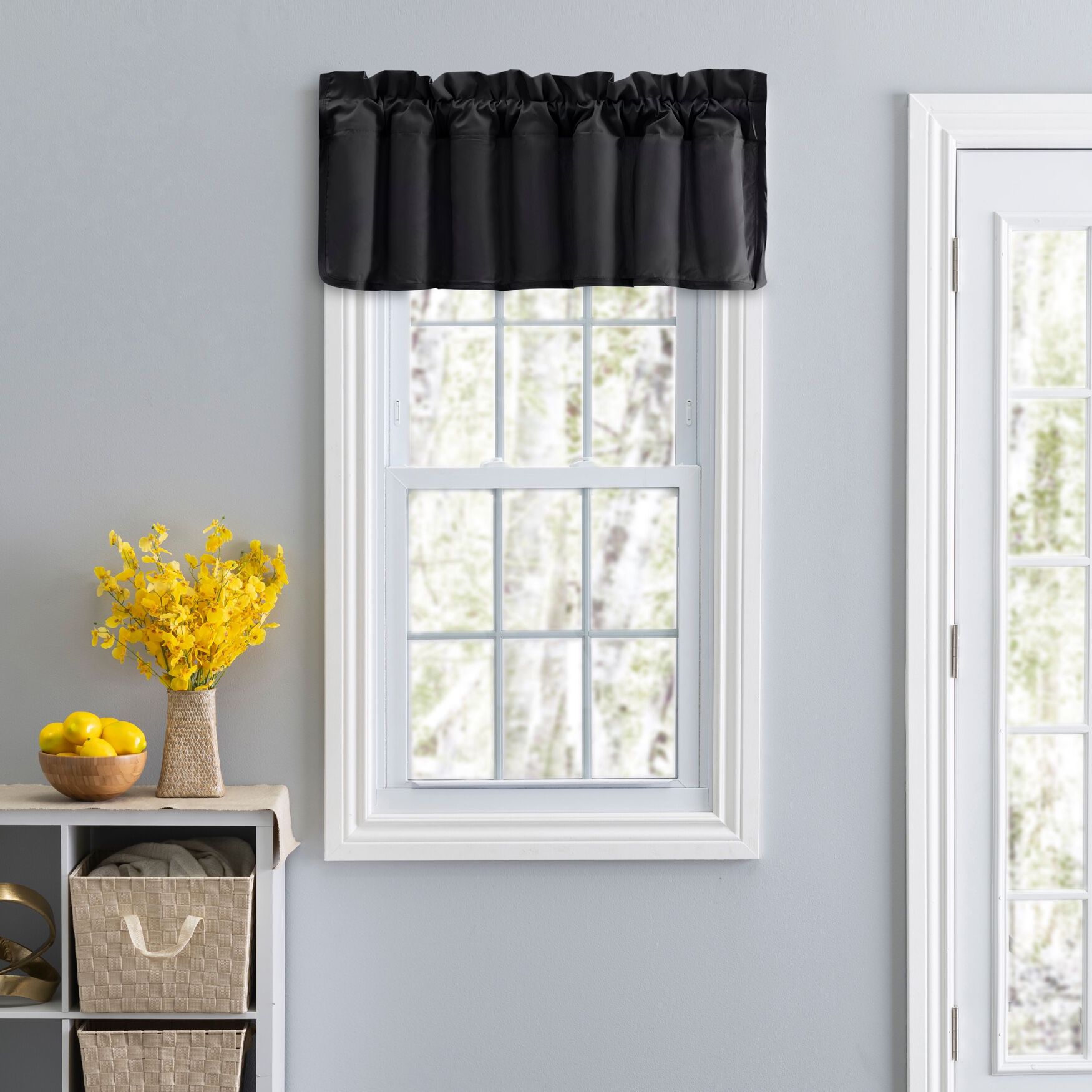 Stacey Curtain Color Lined Swag Set Filler Valance, BLACK, hi-res image number 0
