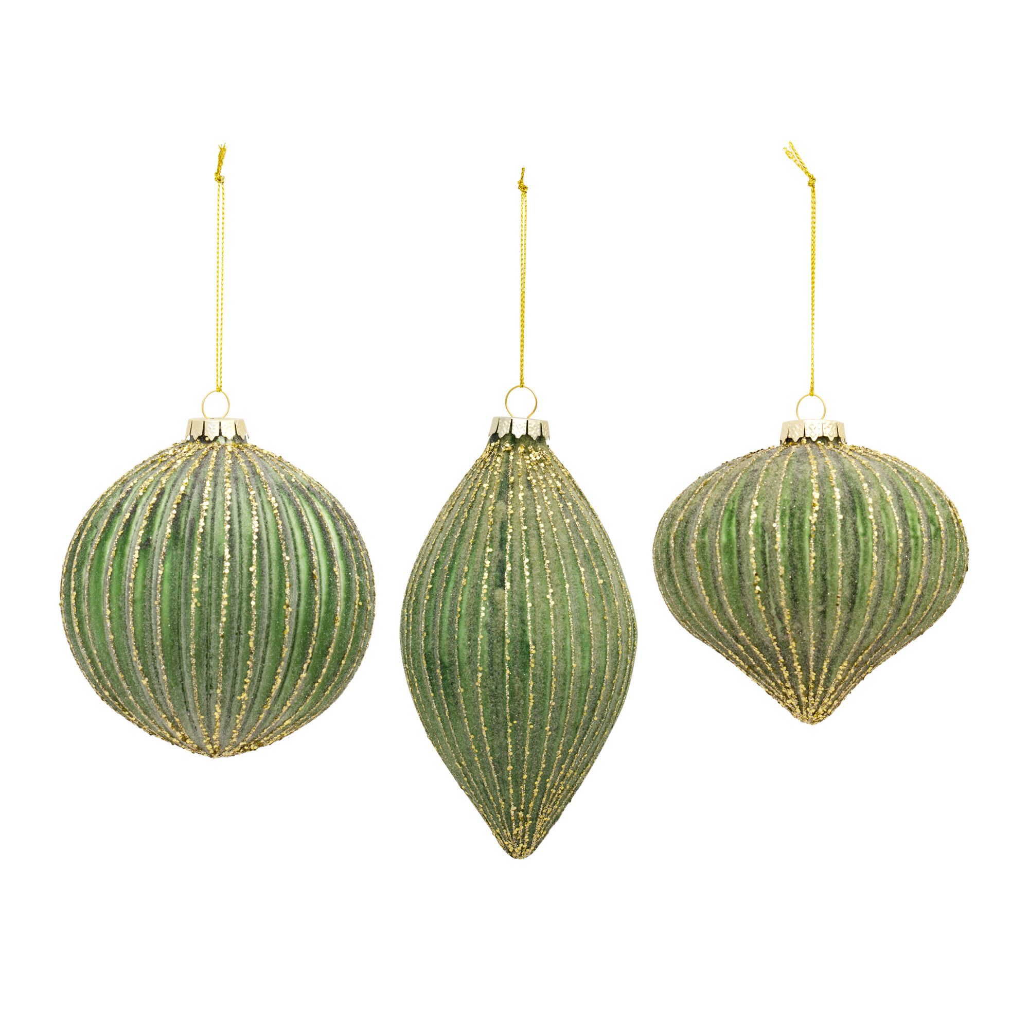 Ribbed Glass Ornament with Gold Accent (Set of 6), GREEN GOLD, alternate image number 2