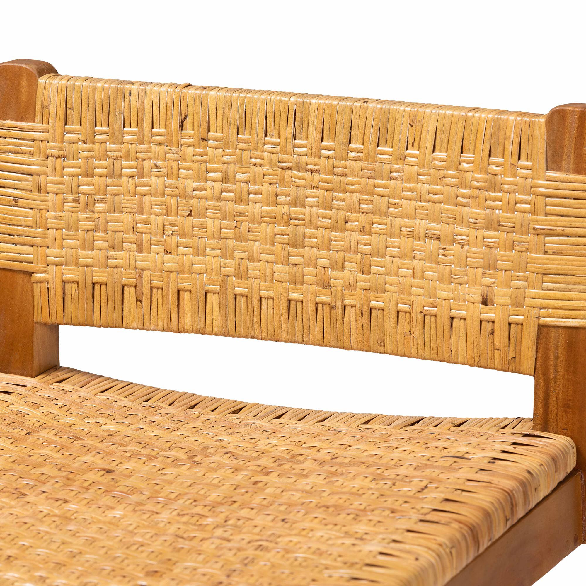 Asgart Bohemian Natural Rattan and Mahogany Wood Bar Stool, HONEY, alternate image number 5