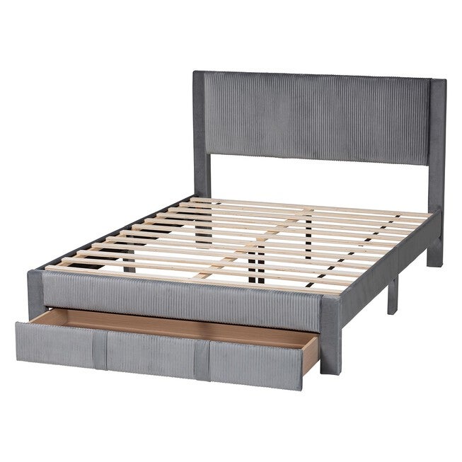 Elora Modern Pleated Velvet Queen Size Storage Bed, GREY, alternate image number 5