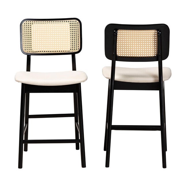 Dannon Mid-Century Modern Grey Fabric And Walnut Brown Finished Wood 2-Piece Counter Stool Set, , alternate image number null
