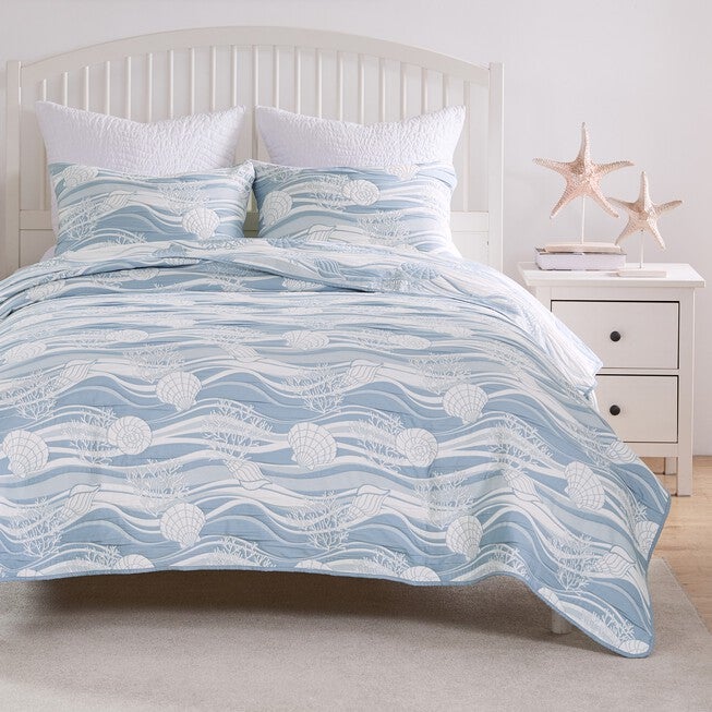 Greenland Home Fashions Dover Reversible Matelassé Coverlet Set, TIDAL BLUE, alternate image number 1