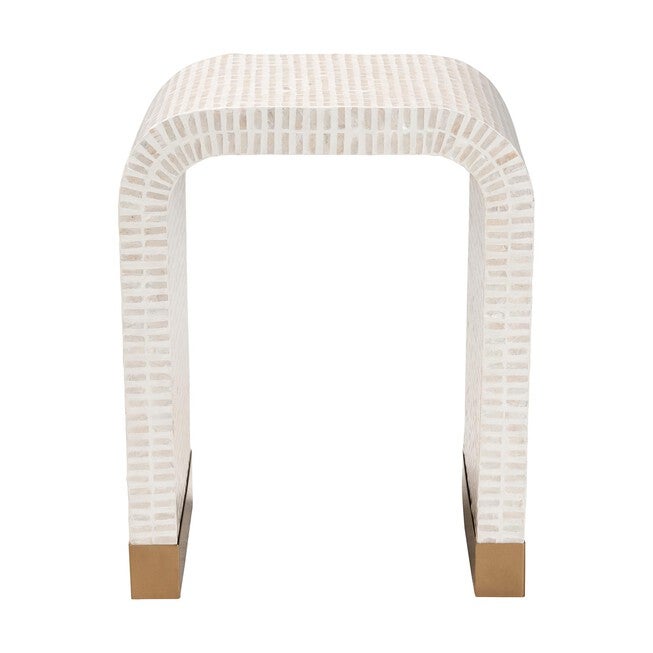 Carlyn Coastal Beige and White Mother of Pearl Capiz Shell End Table, BEIGE, alternate image number 2