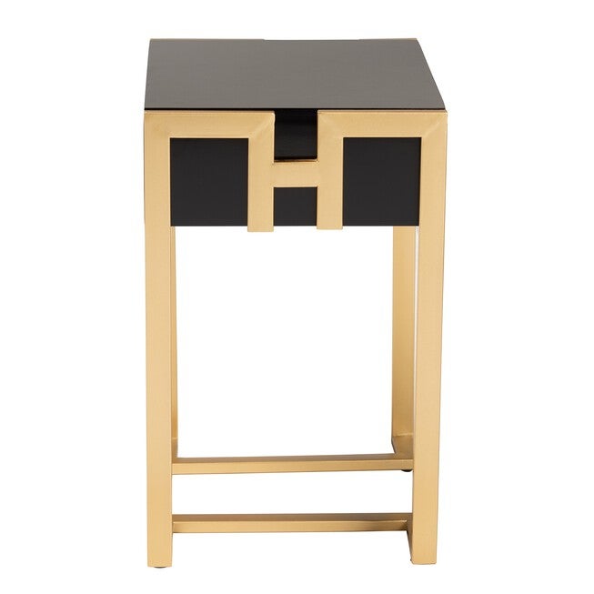 Luna Contemporary Glam And Luxe Black Finished Wood And Gold Metal End Table, , alternate image number null