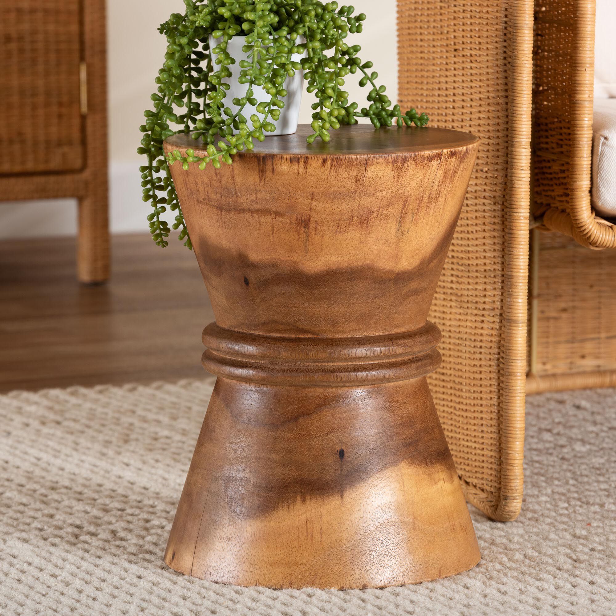 Samira Solid Suar Wood Side Table, BROWN, alternate image number 6