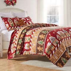 Gingerbread Lane Novelty Holiday Quilt Set, Red, 3-Piece Full/Queen