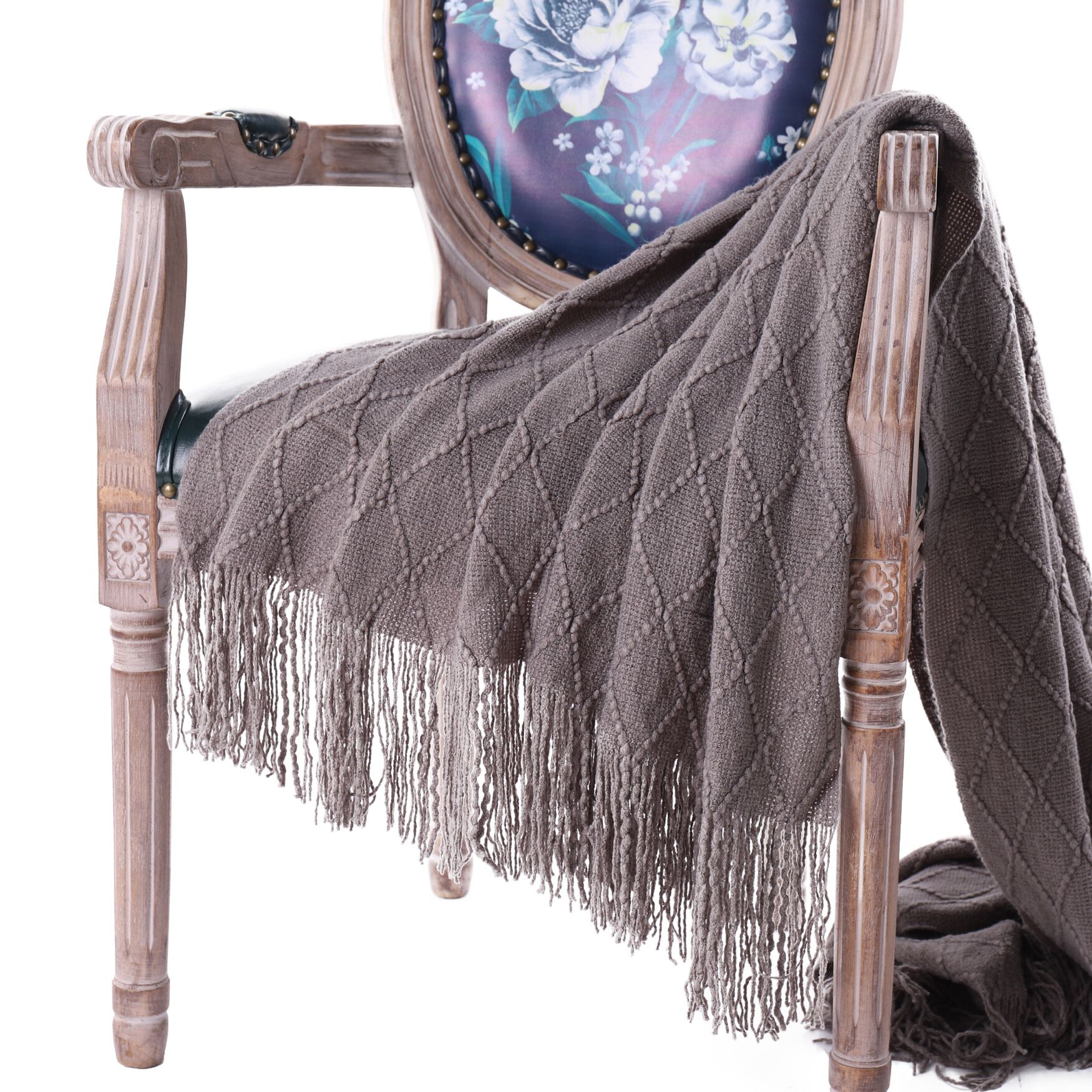 Battilo Home Soft Throw Blanket Warm & Knitted Blankets with Decorative Fringe Lightweight for Bed or Sofa Decorative, 50 inchesx60 inches, GREY, hi-res image number 0