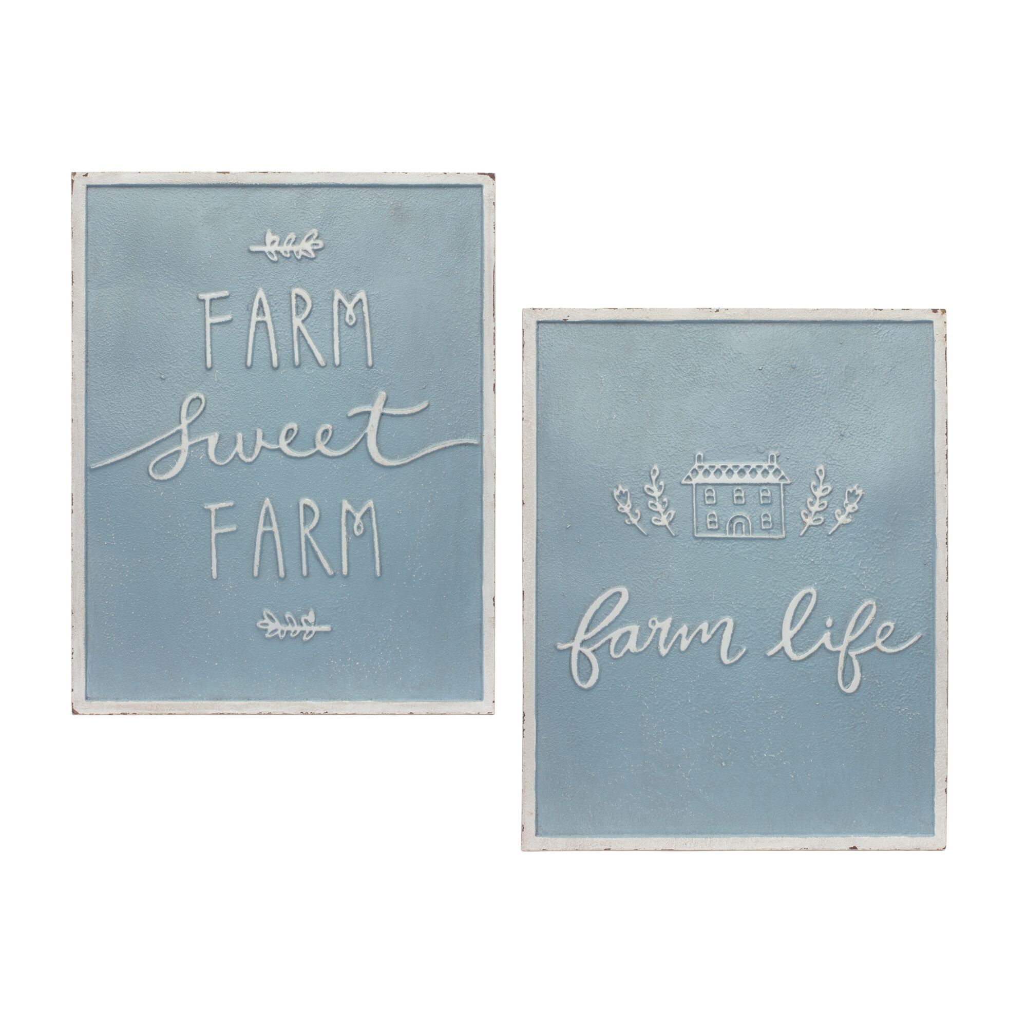 Farm Sign (Set of 2) 14 inchesL x 18 inchesH Metal, BLUE/WHITE, hi-res image number 0
