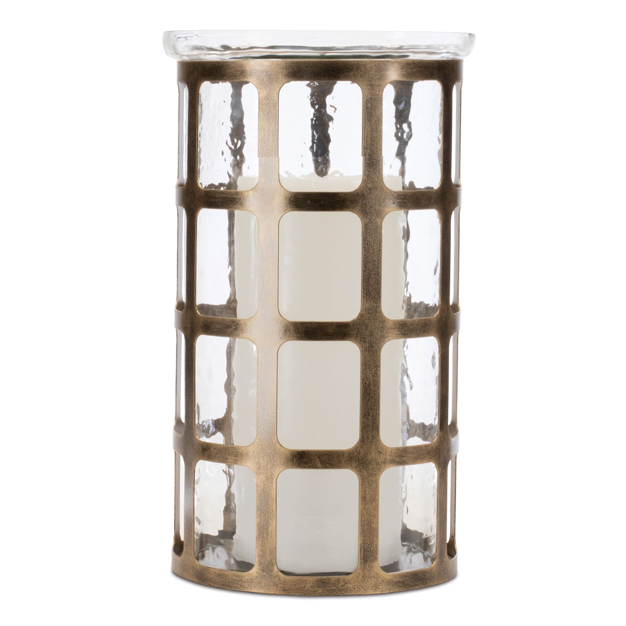 Wavy Glass Candle Holder with Distressed Metal Frame 12.25 inchesH, GOLD, alternate image number 1