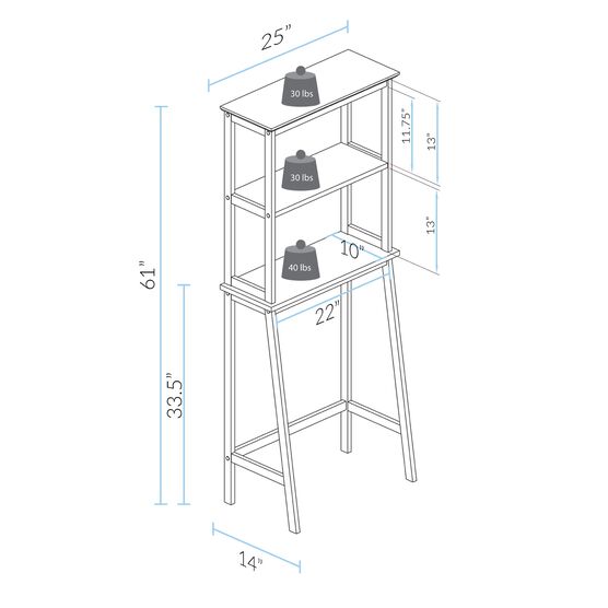 Spacesaver 100% Solid Wood Over The Toilet Rack with Shelves - White, , alternate image number null