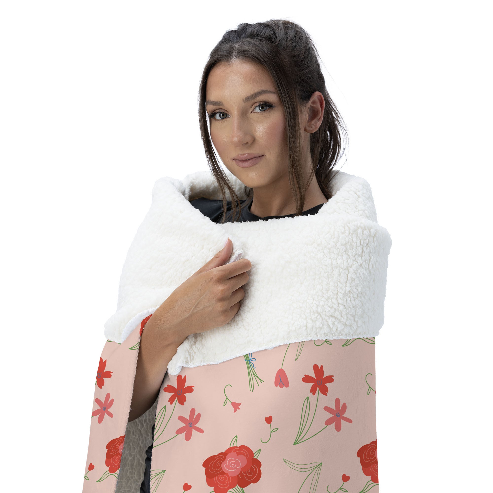 Valentine's Day Flowers Silk Touch Sherpa Throw Blanket 50x60 Inches, RED, alternate image number 2