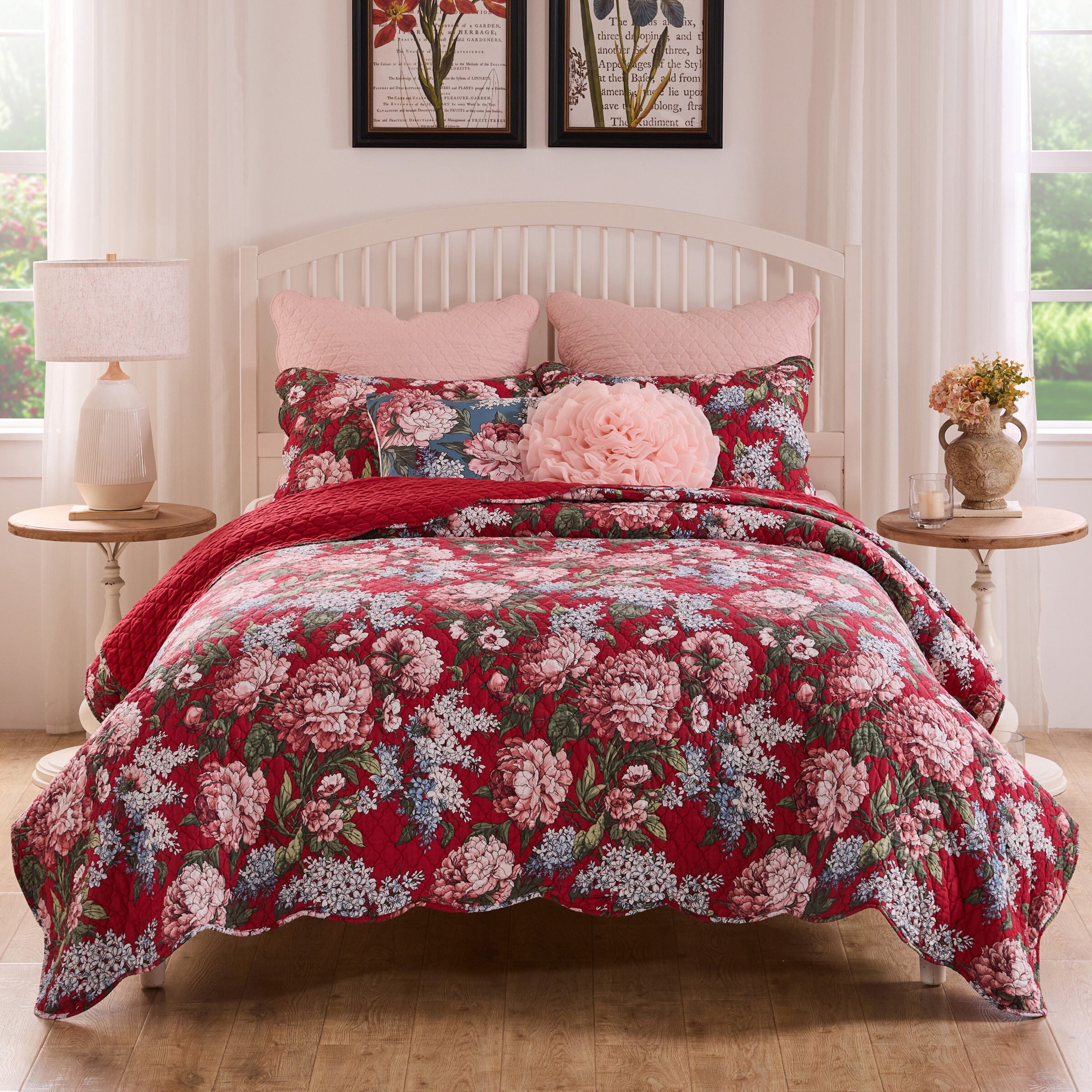 Greenland Home Fashions Millie Finely Stitched Floral Quilt Set, 3-Piece King/Cal King, Garnet, GARNET, alternate image number 3
