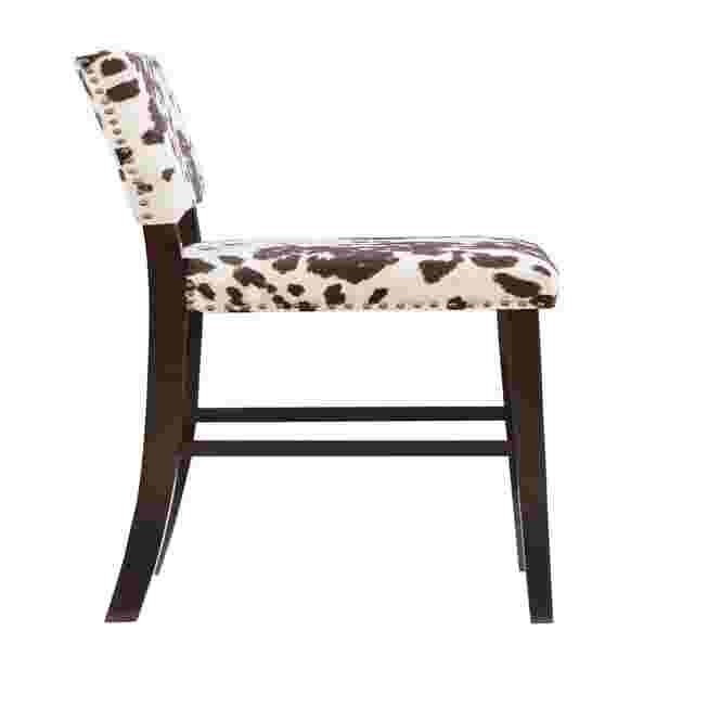 Cypress Bar Stool with black and white cowhide pattern upholstery