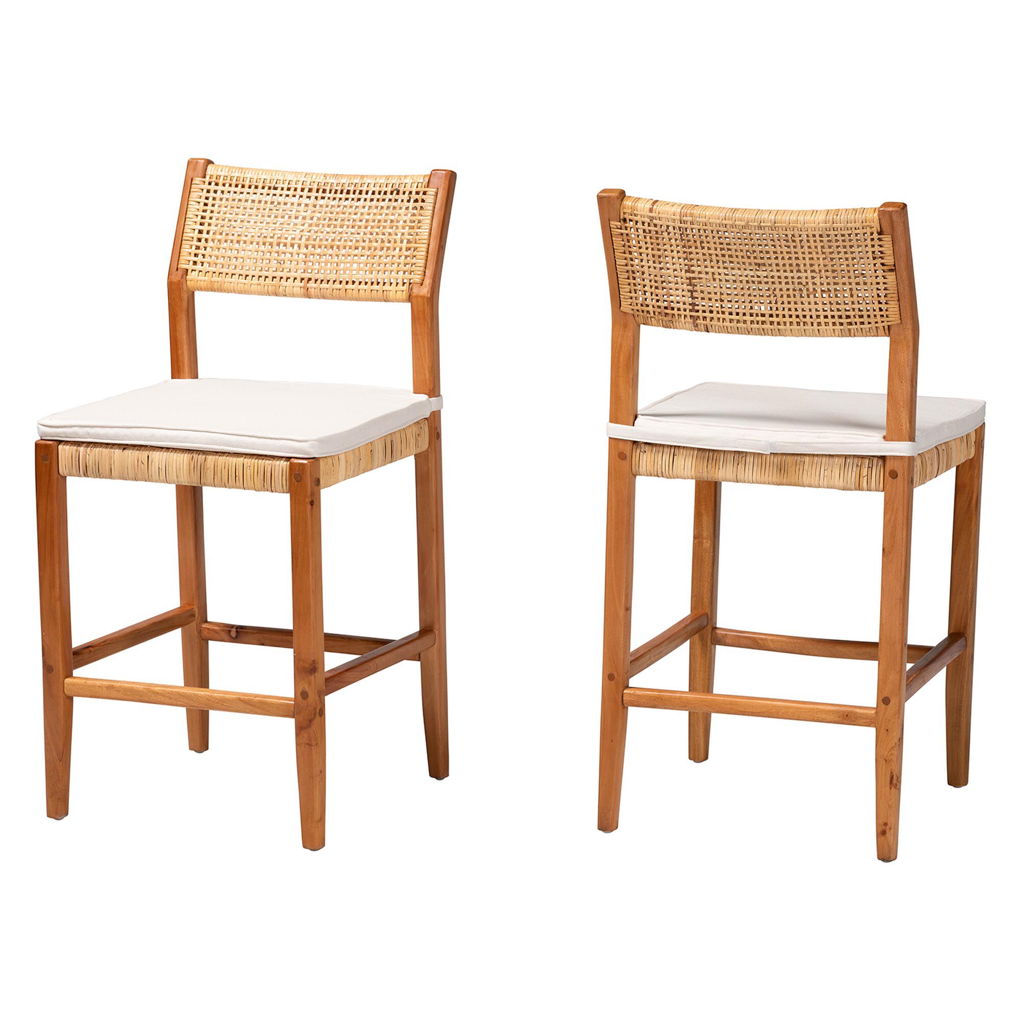 Chatura Natural Rattan and Mahogany Wood 2-Piece Counter Stool Set, HONEY, alternate image number 1
