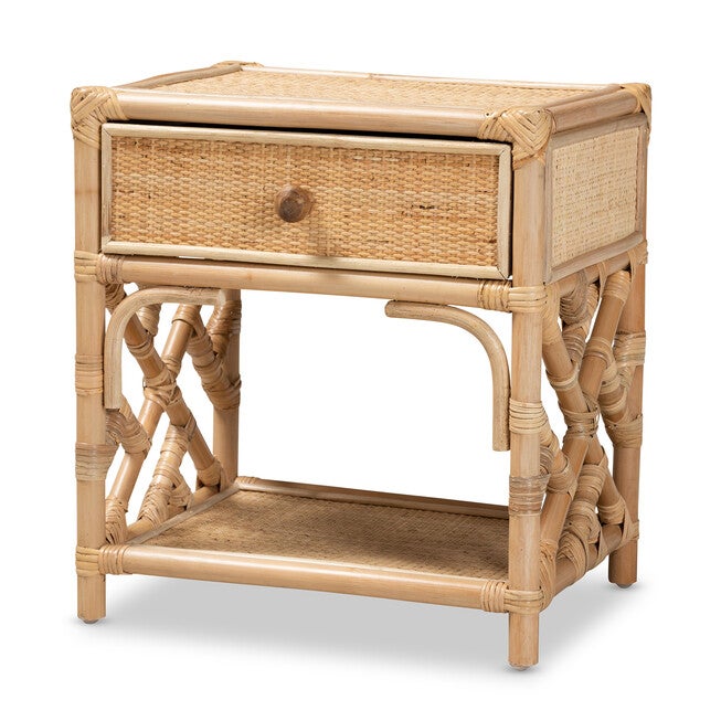 Camara Modern Bohemian Natural Brown Rattan 1-Drawer Nightstand, NATURAL BROWN, alternate image number 2