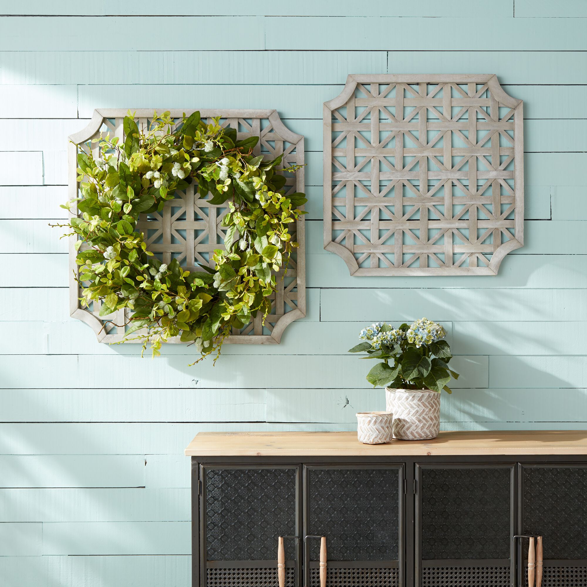 Wall Hanging (Set of 2) 23.25 inchesSQ, 27.25 inchesSQ Wood, GREY/WHITE, alternate image number 1