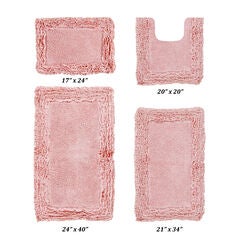 Shaggy Border Bath Rug Mat, 4 Pc Set, (17" X 24" | 20" X 20" | 21" X 34" | 24" X 40")