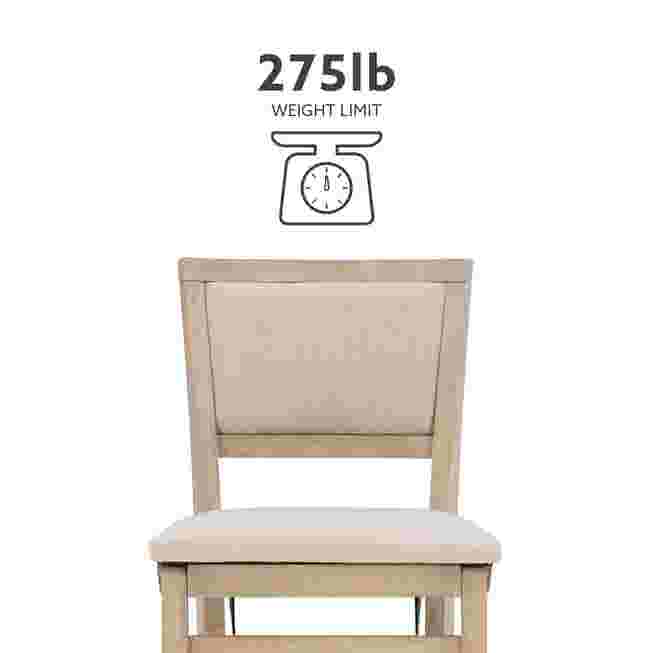 Grey wash folding stool with a weight limit of 275lb indicated