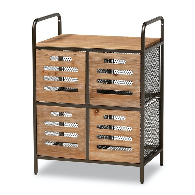 Aila Wood And Metal Multipurpose Kitchen Storage Cabinet Furniture, OAK BROWN BLACK, hi-res image number null