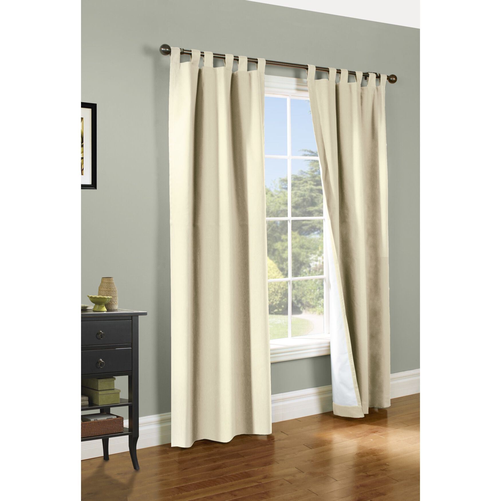 Weathermate Room Darkening Tab Top Curtain Panel Pair, NATURAL, hi-res image number 0