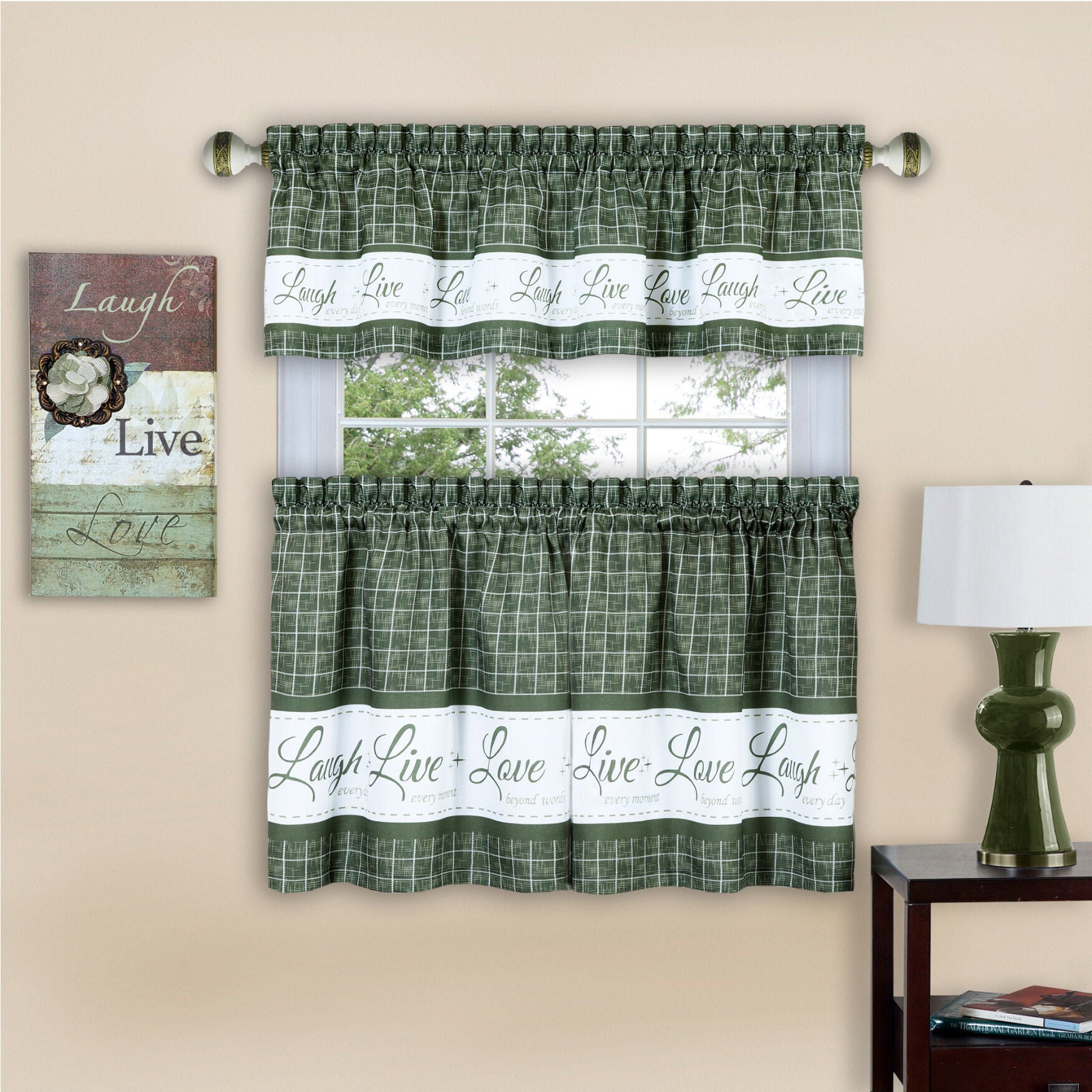 Live, Love, Laugh Window Curtain Tier Pair and Valance Set - 58x36, , alternate image number 5