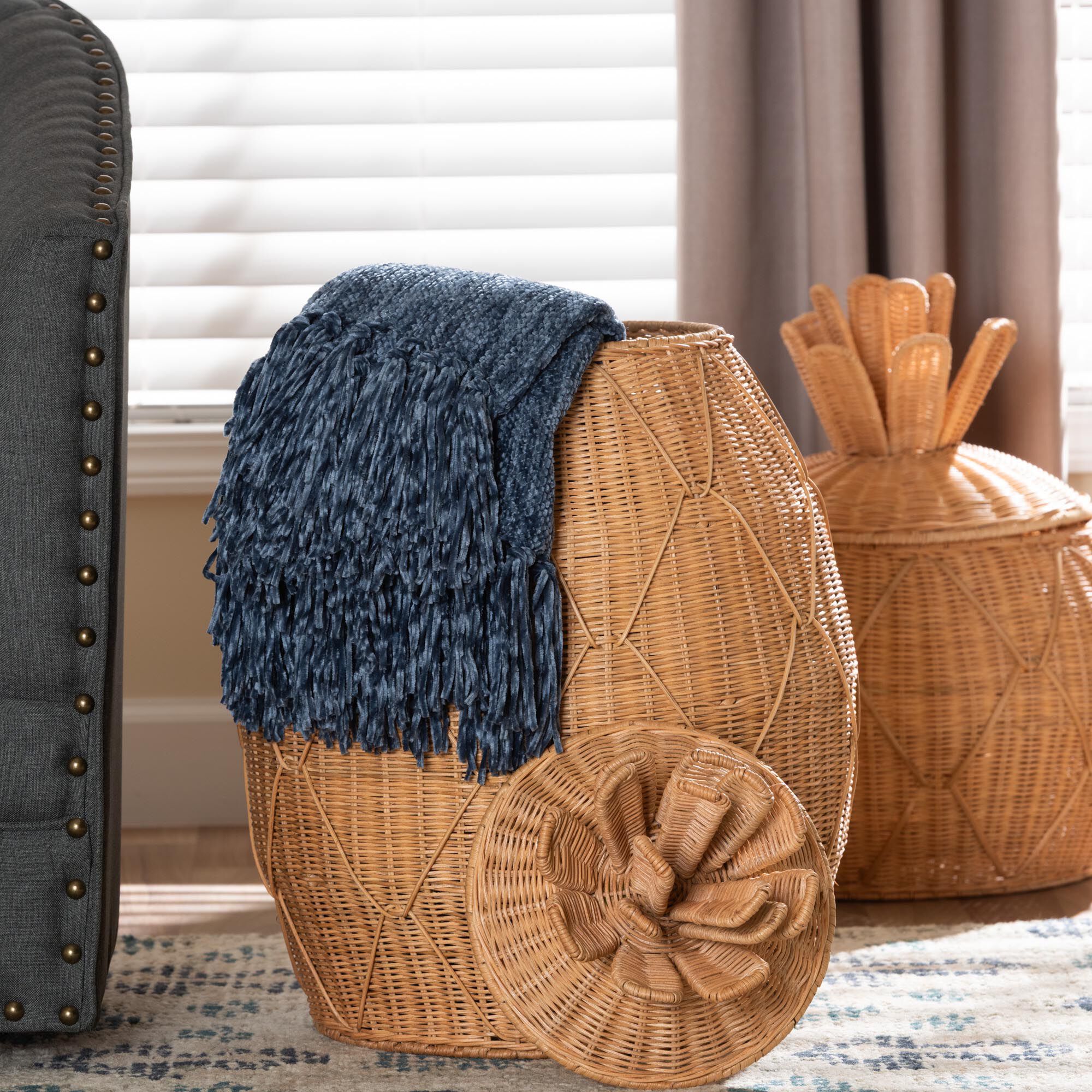Pelham Natural Rattan Laundry Hamper, HONEY, alternate image number 6