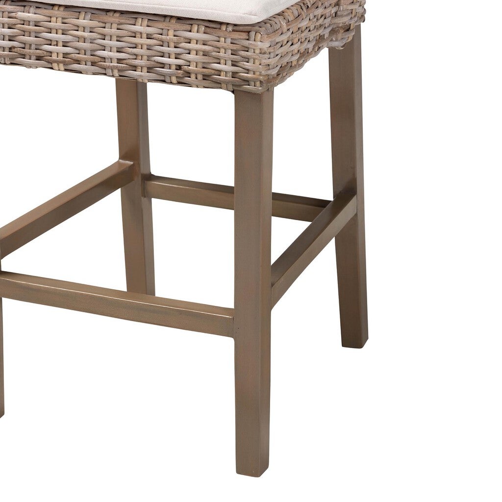 Close-up of chair legs and stretcher framework in brown finish