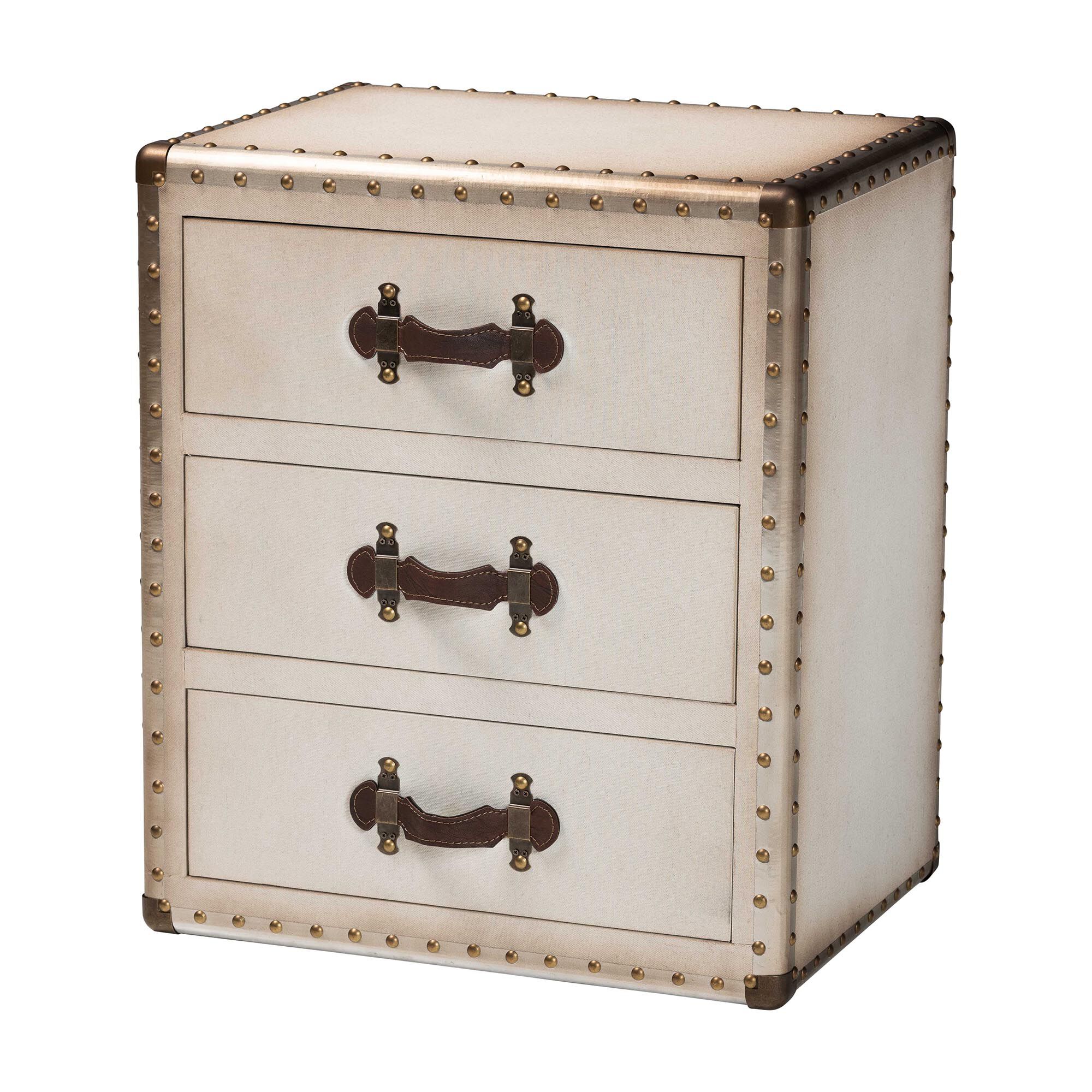 Mallison Vintage Black Canvas 3-Drawer End Table, BEIGE, alternate image number 1