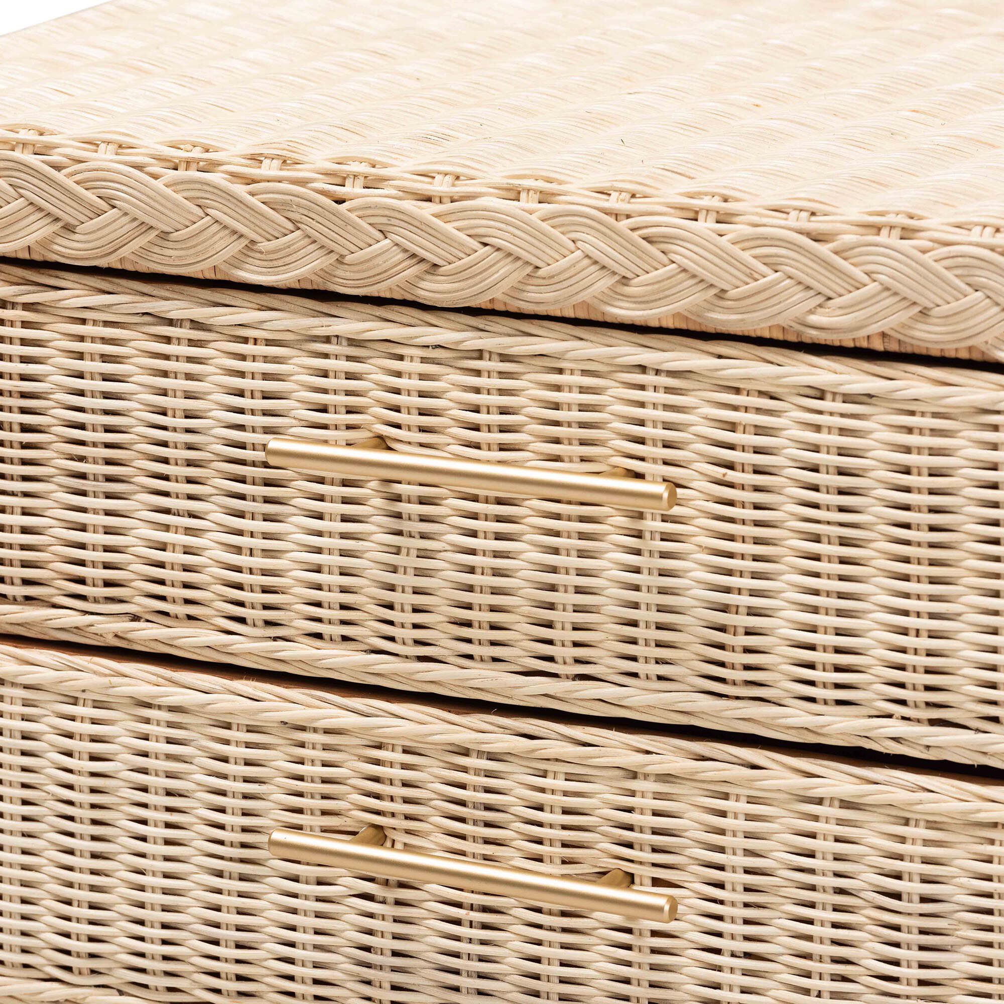 Lanica Japandi Sun Bleached Rattan 3-Drawer Nightstand, BROWN, alternate image number 6