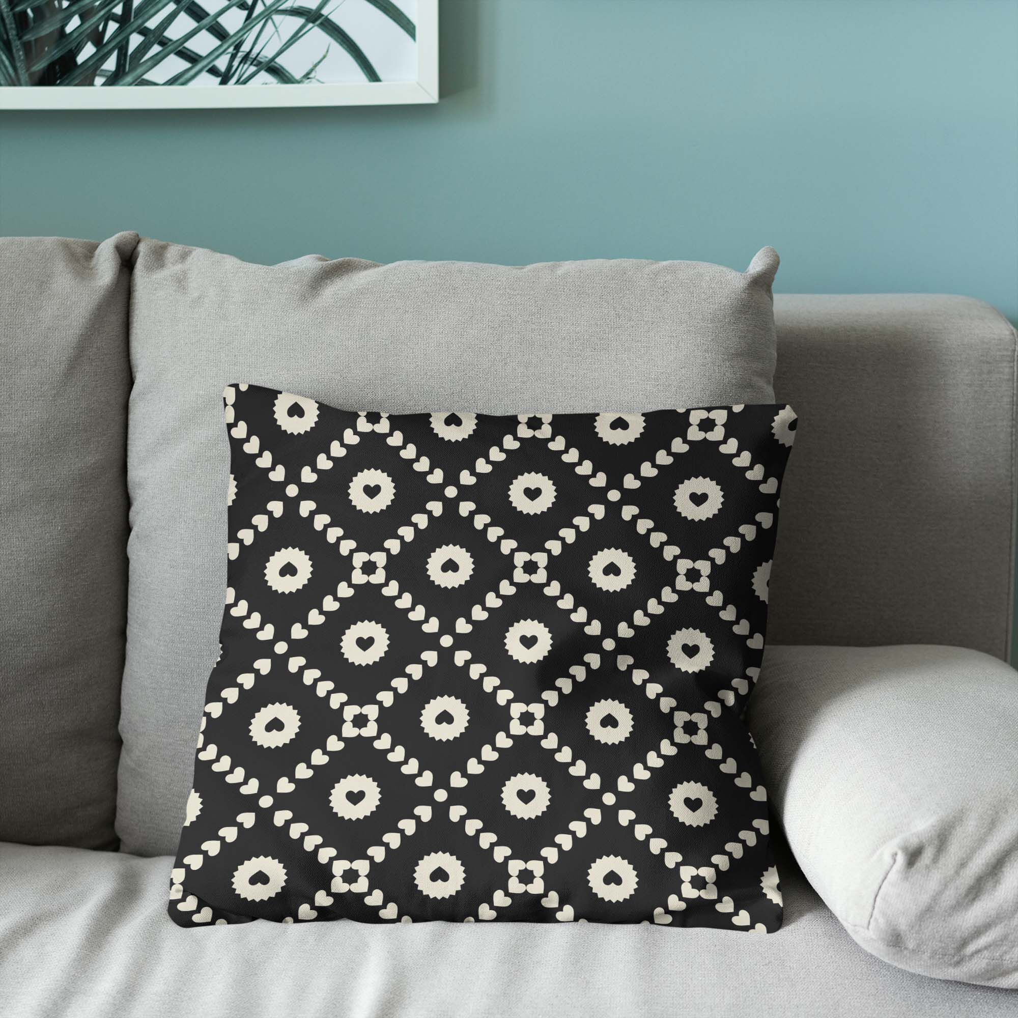 Valentine's Day Black Hearts Throw Pillow 18X18 Inches, BLACK HEARTS, alternate image number 3
