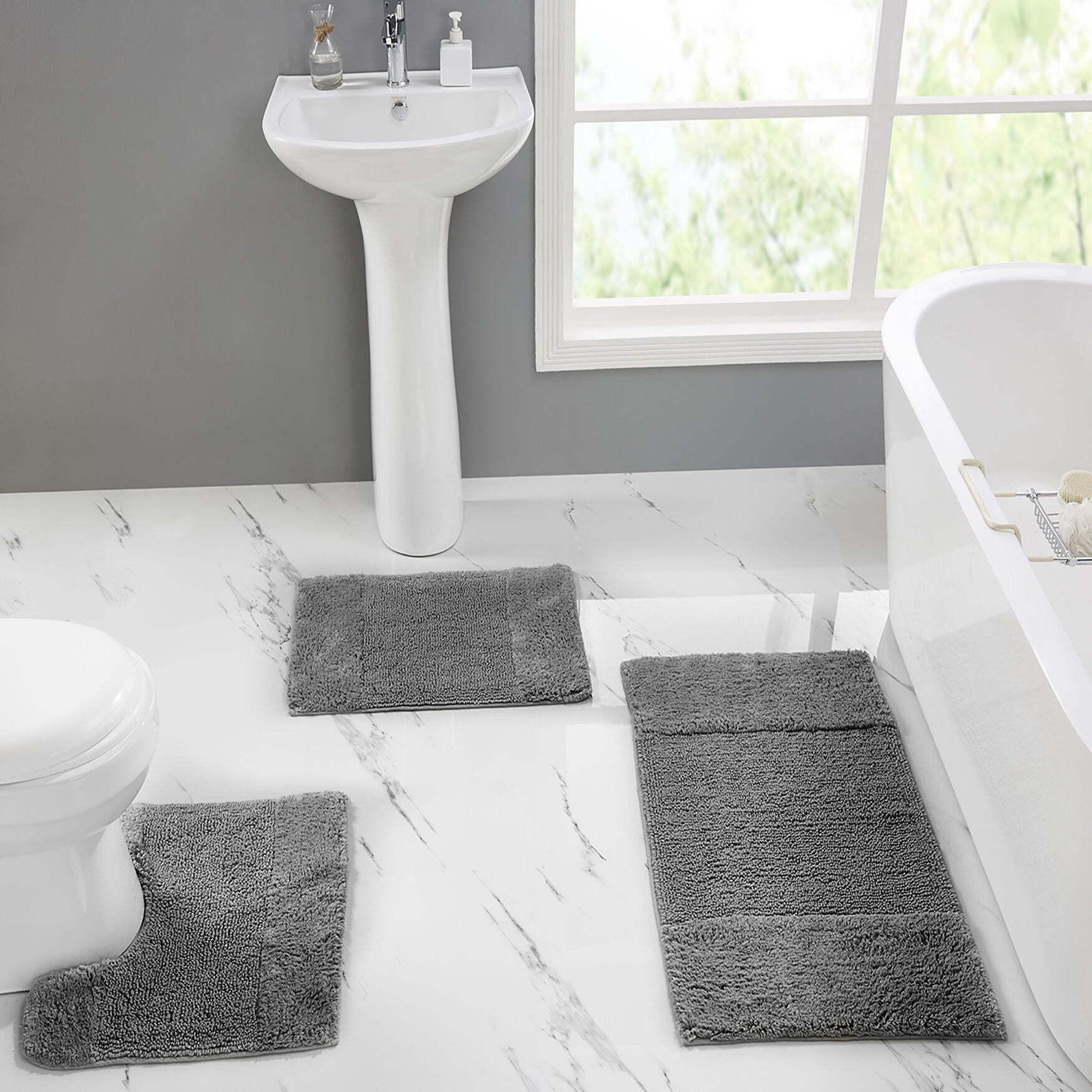 Granada Collection 100% Cotton 3 Piece (17 inches X 24 inches | 20 inches X 20 inches | 21 inches X 34 inches) Bath Rug Set, GRAY, hi-res image number 0