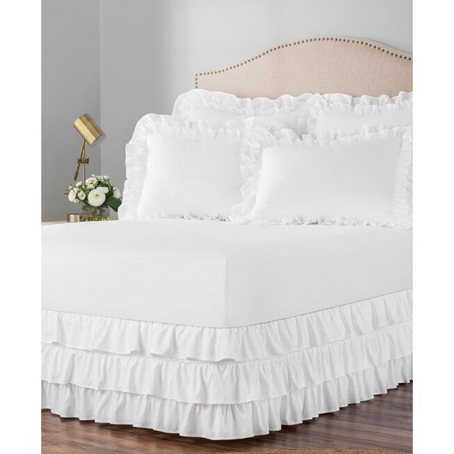 Belles & Whistles 3-Tiered Ruffle 15 inches Drop Bed Skirt, WHITE, hi-res image number 0