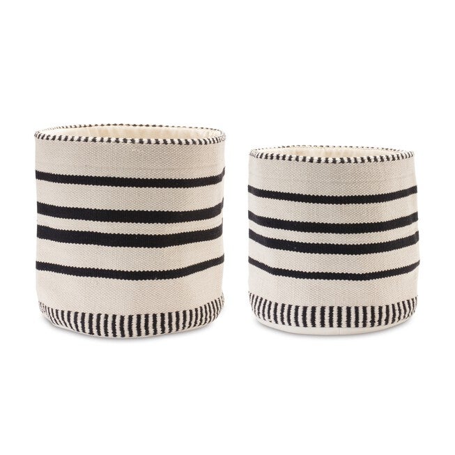 Basket (Set of 2) 14 inchesD x 13 inchesH, 16 inchesD x 15.5 inchesH Cotton, WHITE/BLACK, hi-res image number 0