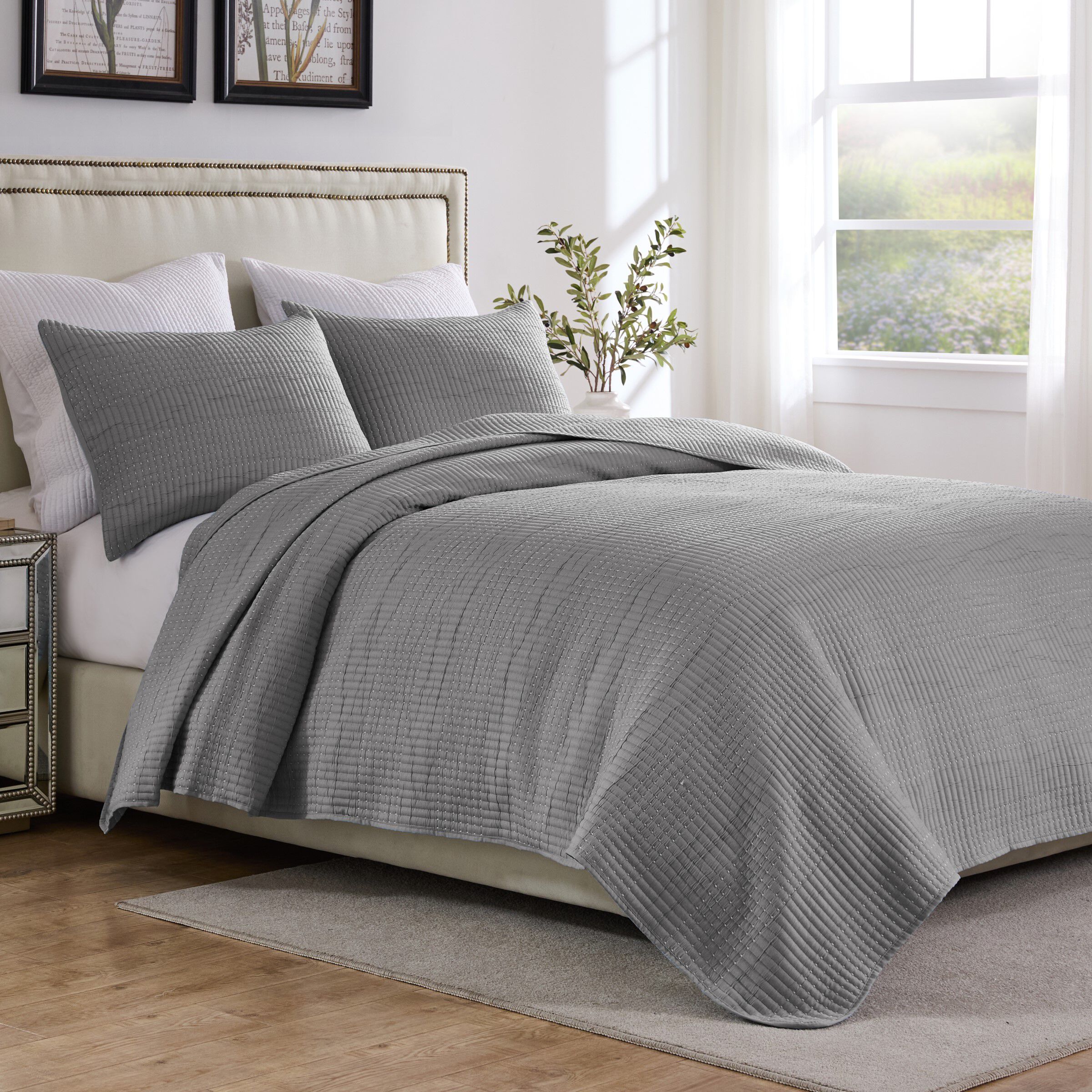 Greenland Home Fashions Cosmo Contemporary Matelassé Coverlet Set, GRAY, alternate image number 1