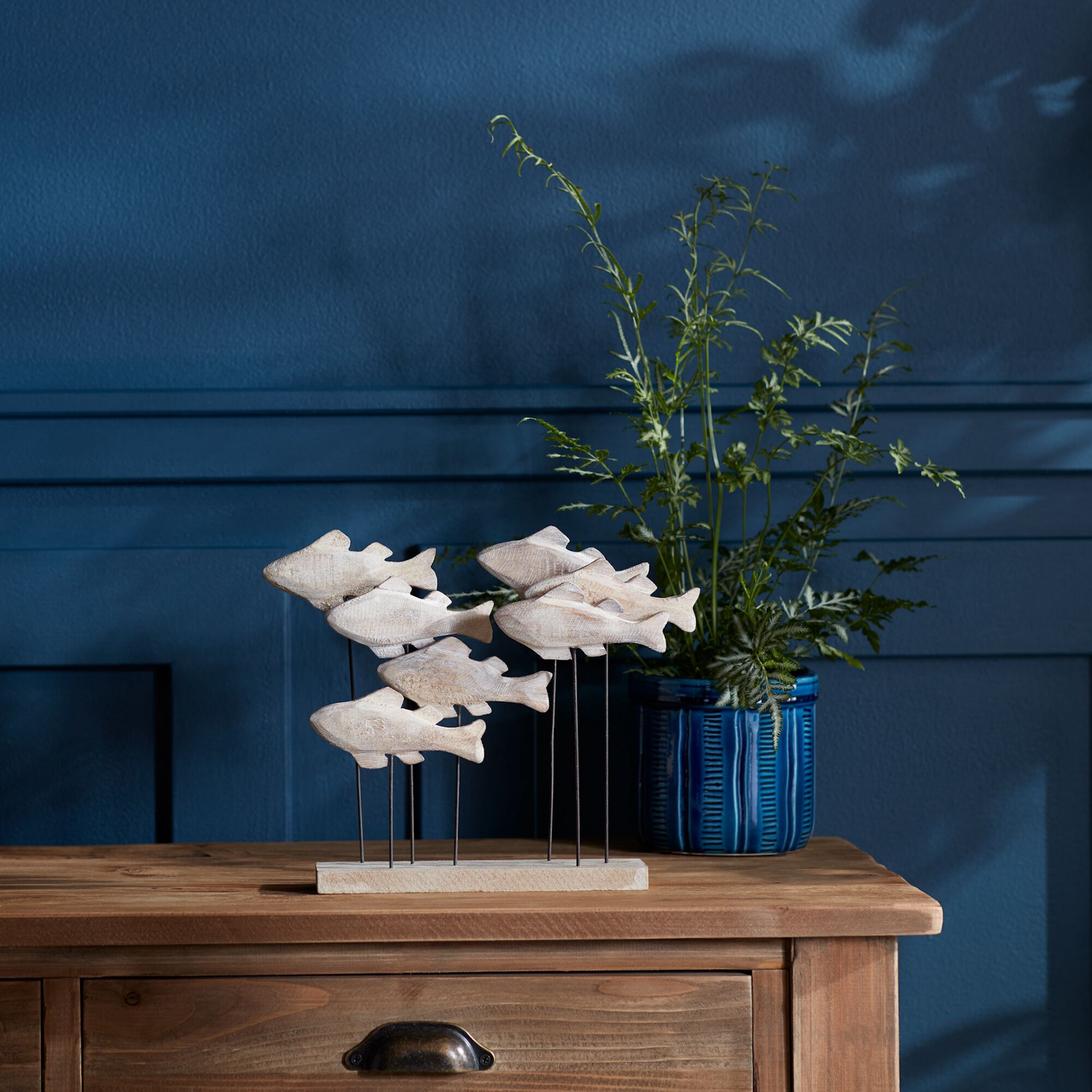 Fish School 8.75 inchesL x 9.75 inchesH Wood/Metal, BROWN, alternate image number 1