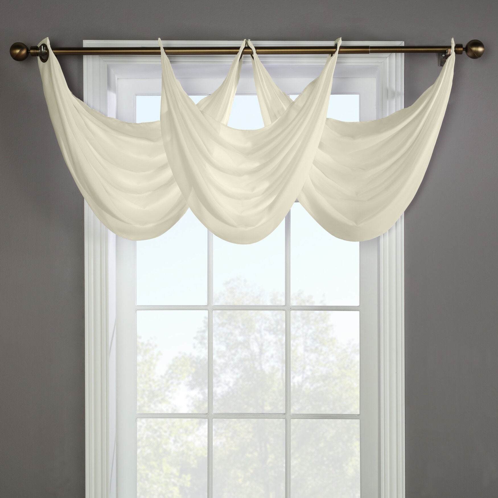 Rhapsody Lined Light Filtering Grommet Ascot Valance, IVORY, hi-res image number 0